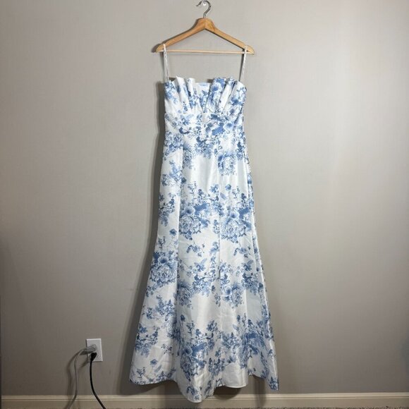 Alfred Sung Floral Ruffle Strapless Trumpet Maxi Gown Women's 4 Cottage Rose NWT - Picture 3 of 12